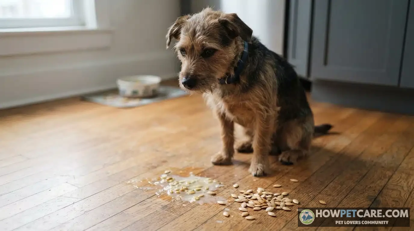 Dog with pumpkin seeds, representing safe feeding