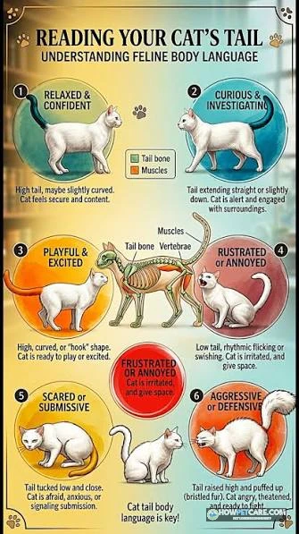 Cat tail meanings illustrated by a cat with an upright curved tail greeting